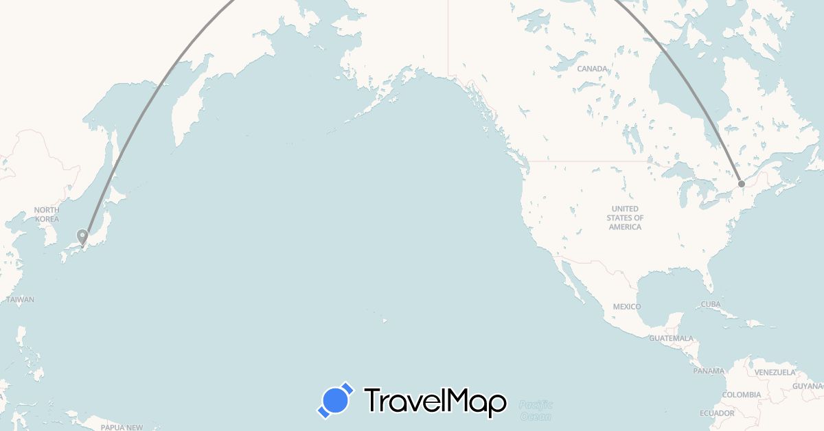 TravelMap itinerary: driving, plane in Canada, Japan (Asia, North America)